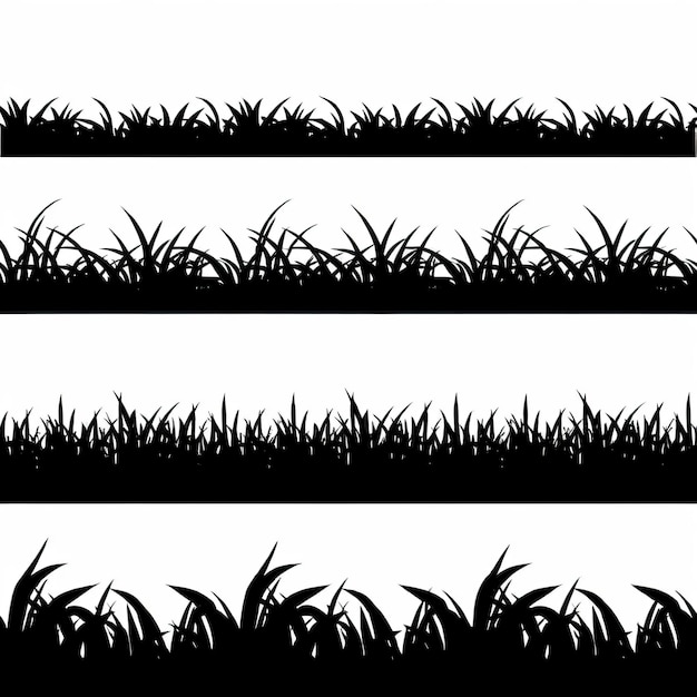 Seamless grass black silhouette vector set landscape nature Black grass border silhouettes