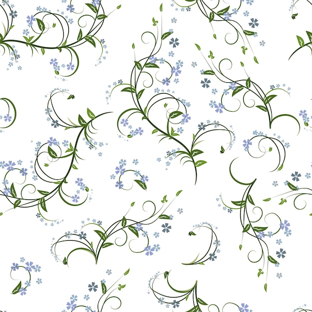 Seamless green and blue floral pattern
