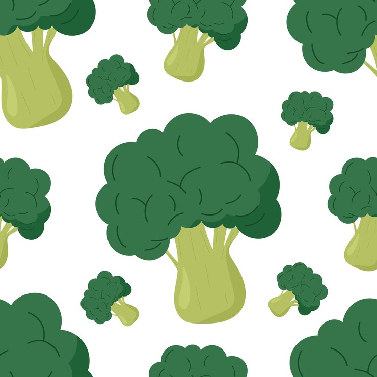Vector seamless green broccoli pattern on isolated background