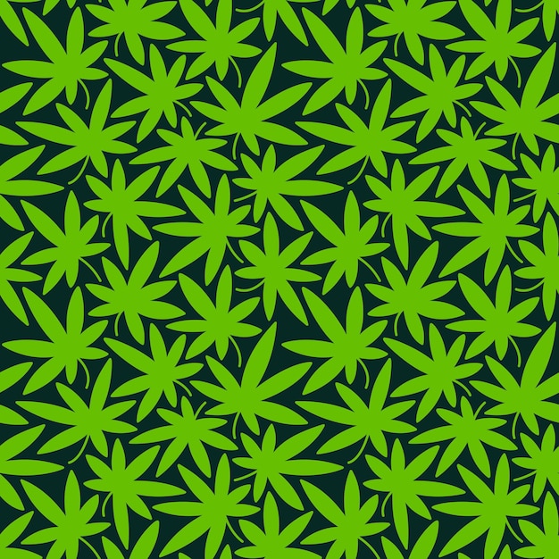 Seamless Green Pattern With Cannabis Leaves Vector Illustration