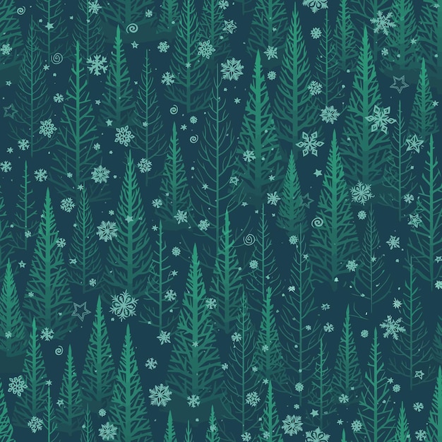 Seamless green winter forest background vector illustration