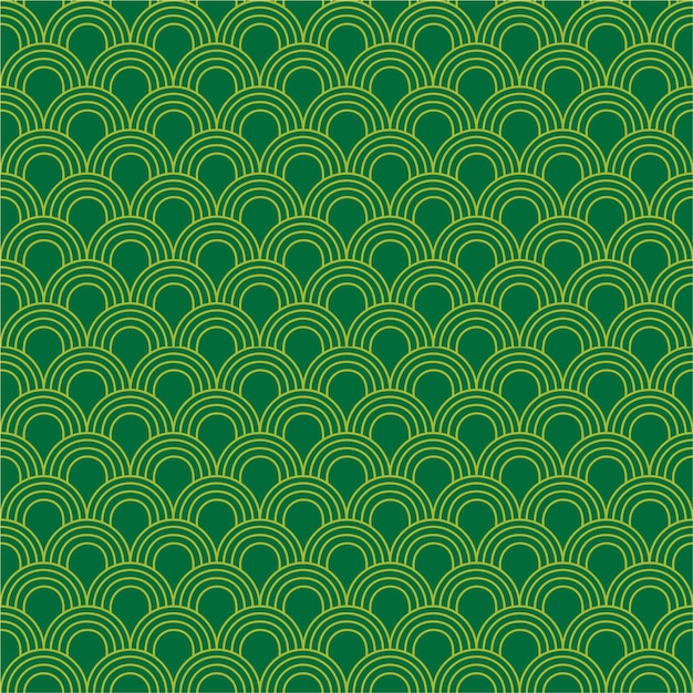 Seamless green and yellow simple art deco wave scales pattern vector