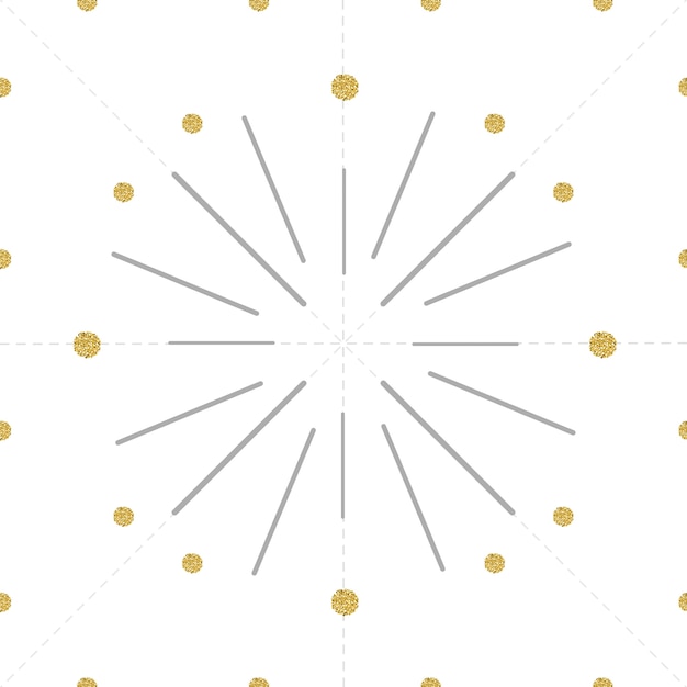 Seamless grey firework with gold dot pattern on white background,like a clock