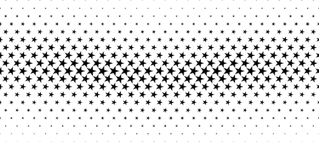 Vector seamless halftone vector background filled with black stars short fade out