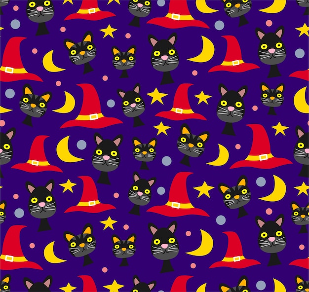 Seamless halloween black cat pattern design