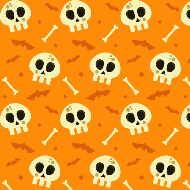 Vector seamless halloween pattern with scull, bat and bone