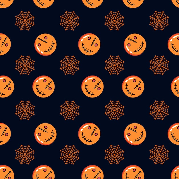 Vector seamless halloween pattern with spider web and pumpkin