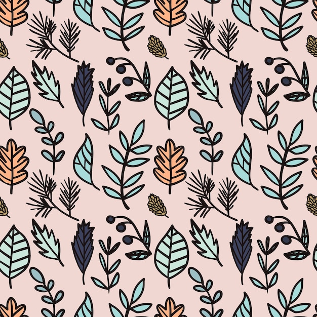 Seamless hand drawn doodle floral pattern. Foliage seamless pattern.