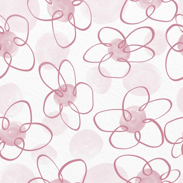 Seamless hand drawn pattern background with pink sketch flowers greeting card or fabric