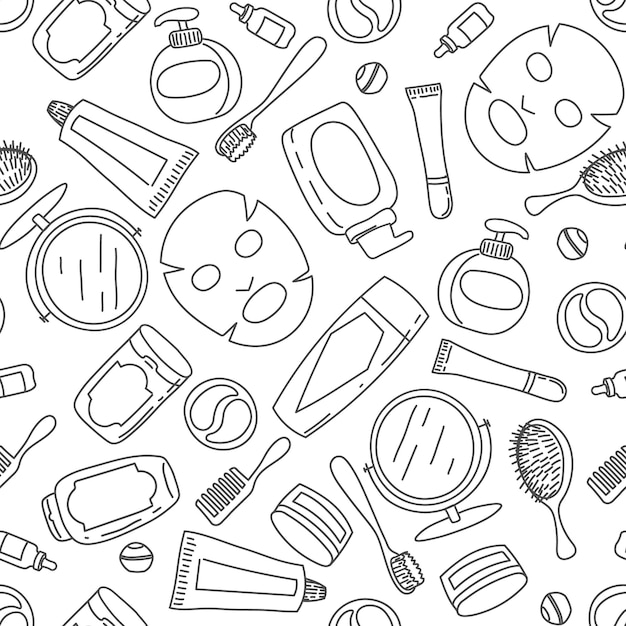 Seamless hand drawn pattern of bath accessories