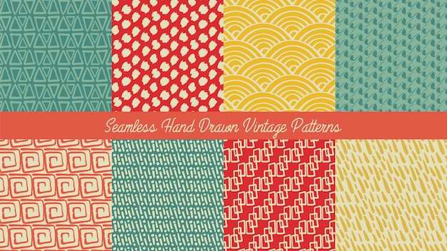 Vector seamless hand drawn vintage pattern set, hand drawn abstract pattern