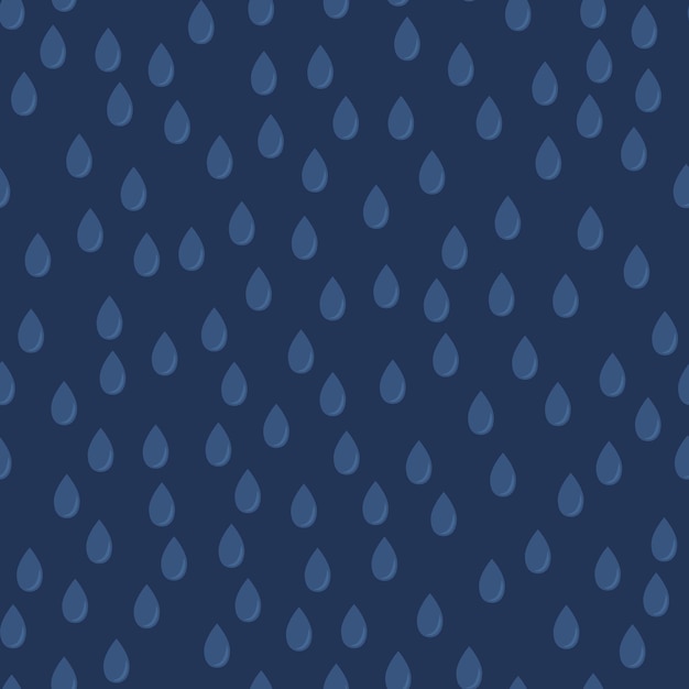 Seamless hand drawn water drop pattern. Rain dark blue background for textile, wrapping paper