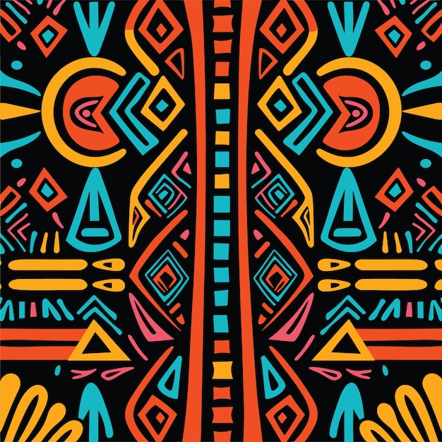 Seamless HandDrawn African Tribal Pattern Colorful Vector Background Art