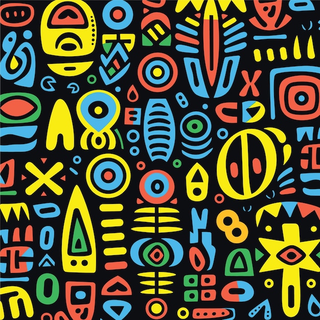 シームレスな手描きのアフリカの部族のパターンのカラフルなベクトルの背景アート