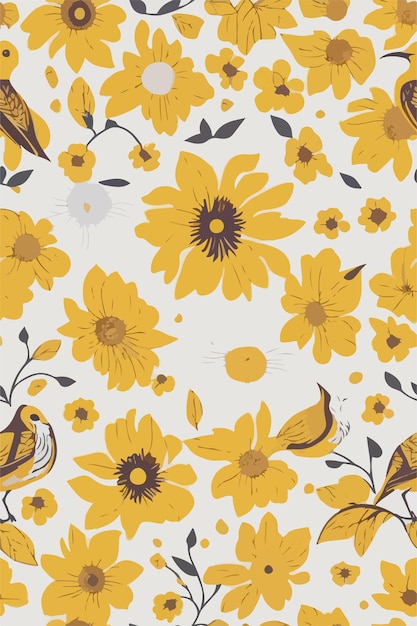 원활한 손으로 그린 식물 노란색 Cempaka 꽃 패턴