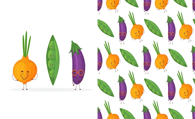 Seamless felice verdure cibo divertente illustrazione sfondo pattern nel vettore.