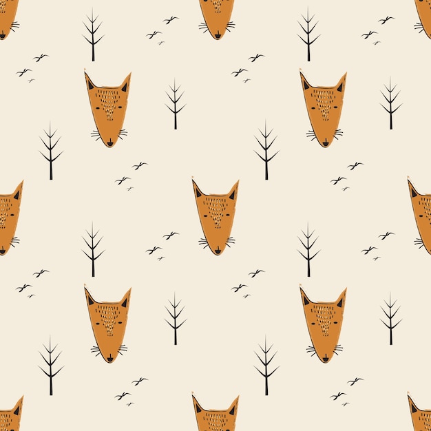 Vector seamless head of fox pattern background