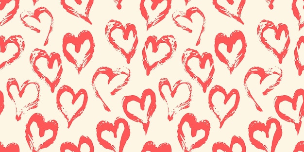 Vector seamless heart pattern hand painted ink brush