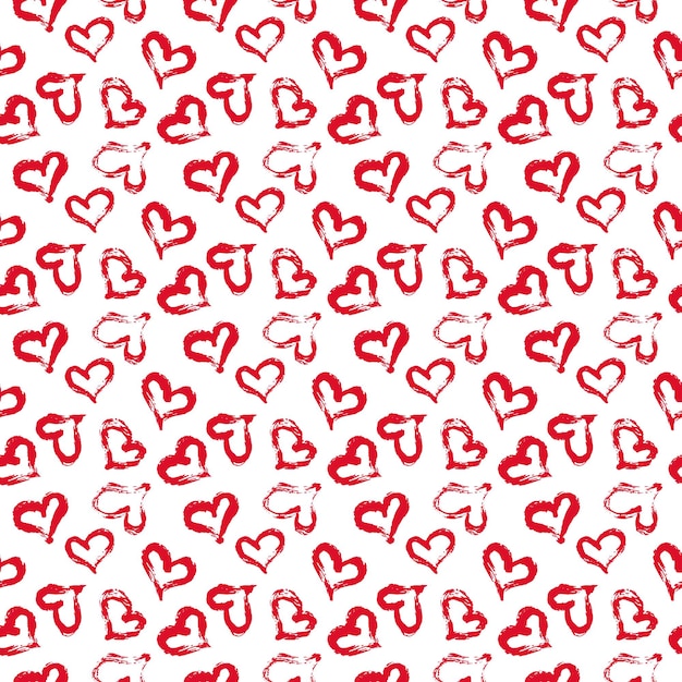 Seamless heart pattern hand painted with ink brush. Graphic design element. Scrapbooking, Valentine's Day card, wallpaper, baby shower, wedding invitation. Vintage style tileable vector illustration