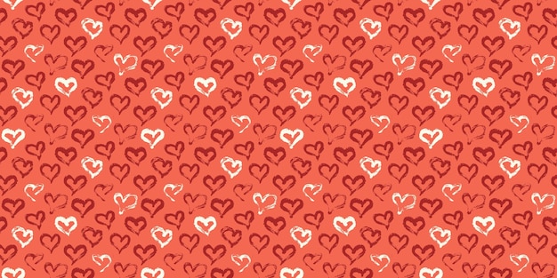 Seamless heart pattern hand painted with ink brush