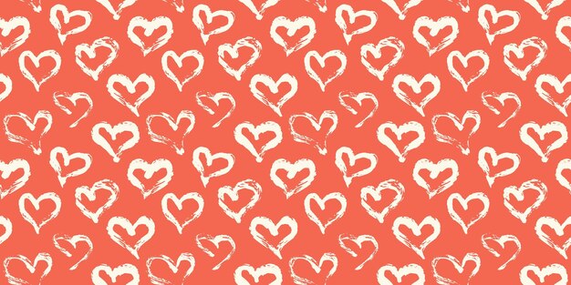Vector seamless heart pattern hand painted with ink brush