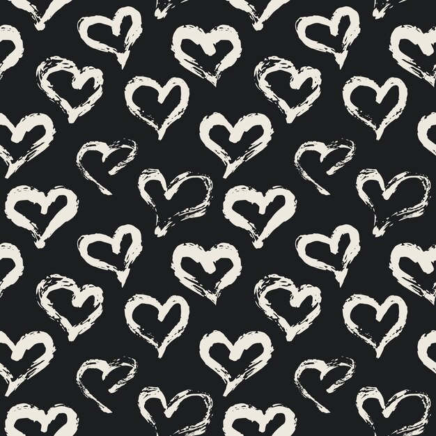 Vector seamless heart pattern hand painted with ink brush