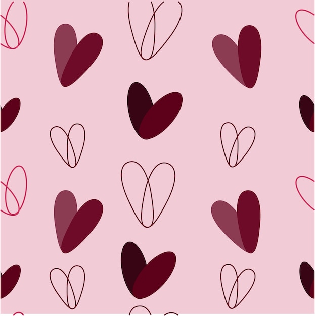 Vector seamless heart pattern with and without outline. packaging, decoration, postcard, textile