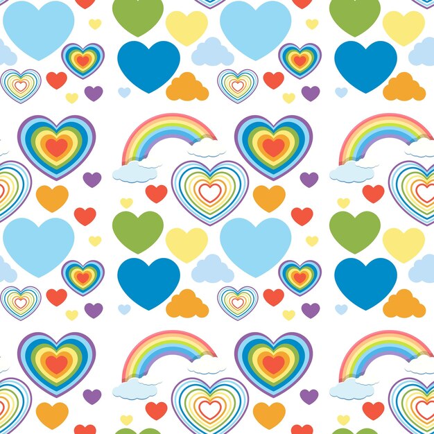 Seamless heart and rainbow pattern