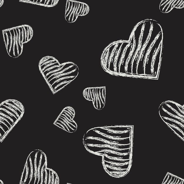 Vector seamless hearts pattern in doodle chalkboard style.