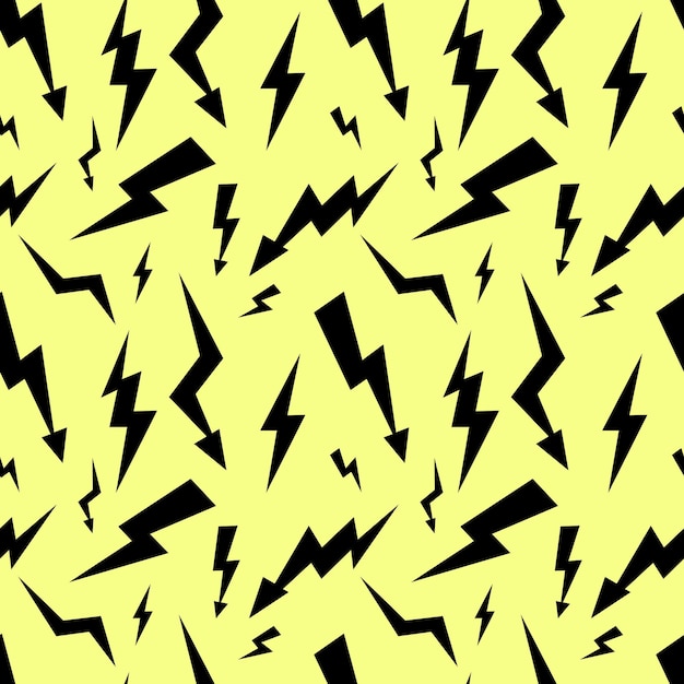 Seamless high voltage pattern on yellow background lightning flat design vector