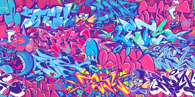 Seamless Hiphop Colorful Modern Abstract Urban Style Graffiti Street Art Pattern Vector Illustration Background