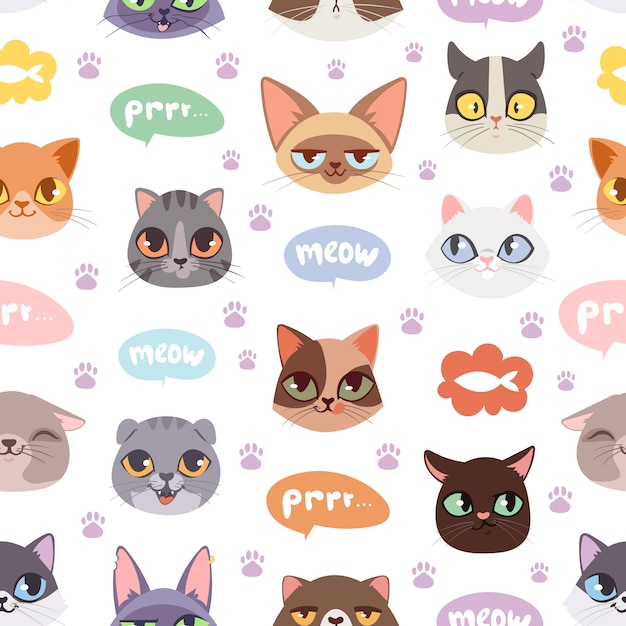 Seamless hipster cats pattern