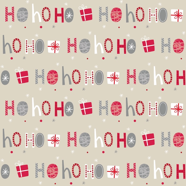 Vector seamless ho ho ho letter and christmas gift on white background