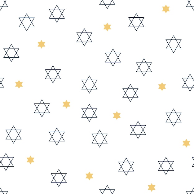 Vector seamless holiday pattern with blue and yellow stars of david on a light background