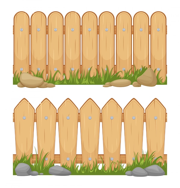 Seamless horizontal backgrounds with wooden fences. vector cartoon illustrations