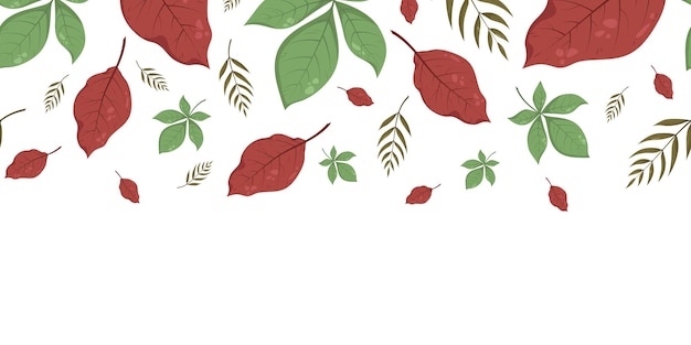 Vector seamless horizontal banner pattern with autumn fall green and red leaves perfect for wallpaper