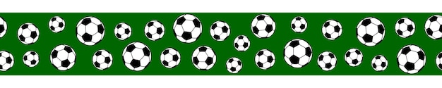 Banner orizzontale senza soluzione di continuità di palloni da calcio su sfondo verde.