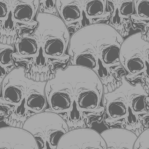 Vector seamless horror grey skull pattern