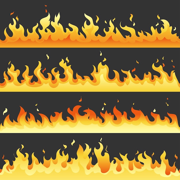 Vector seamless hot fire flame horizontal set