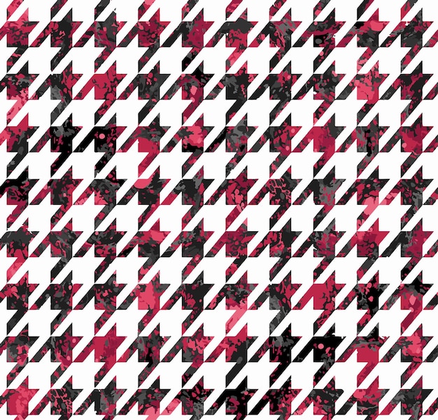 Seamless houndstooth viva magenta marbling effect pattern. textile vector design