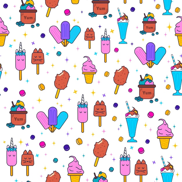 Seamless ice cream pattern of different kinds