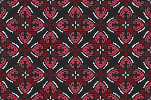 Seamless illustrated pattern made of abstract elements in red black and white