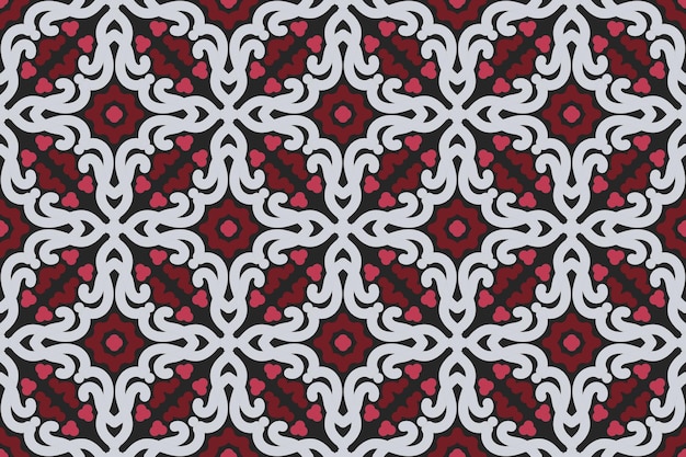 Seamless illustrated pattern made of abstract elements in red black and white