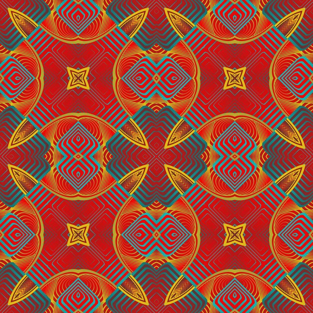 Vector seamless illustrated pattern made of abstract elements in red blue and yellow