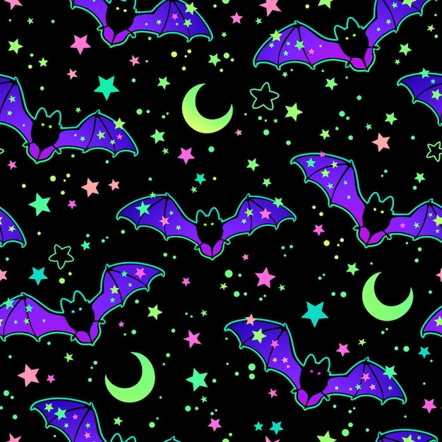 Seamless illustration of bats on background of the starry sky