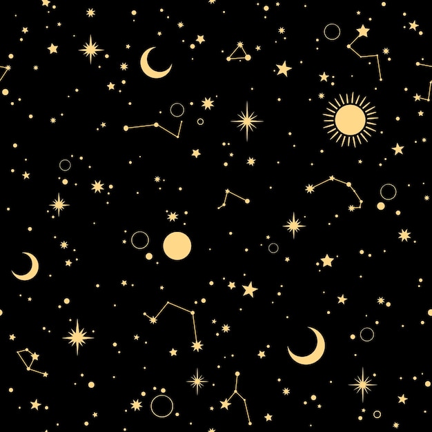 Vector seamless image of starry cosmos with stars and constellations