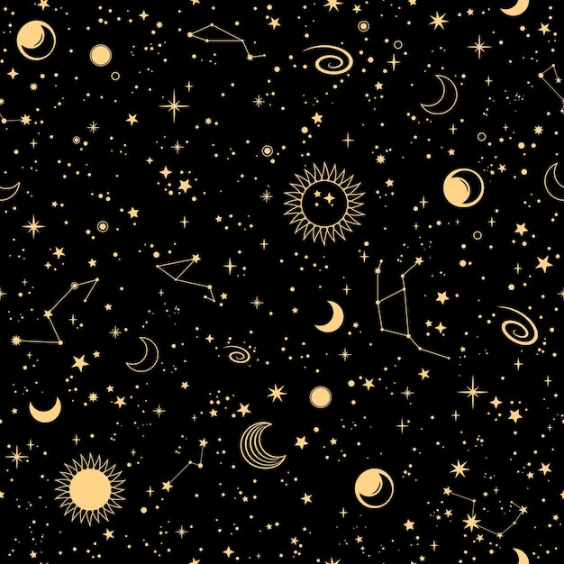 seamless image of starry cosmos with various elements