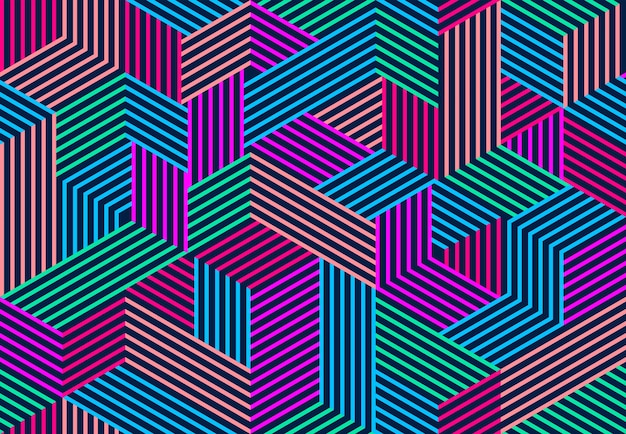 Seamless isometric lines geometric pattern, 3d cubes vector tiling background, architecture and construction, wallpaper design