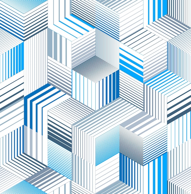 Seamless isometric lines geometric pattern, 3D cubes vector tiling background, architecture and construction, wallpaper design.