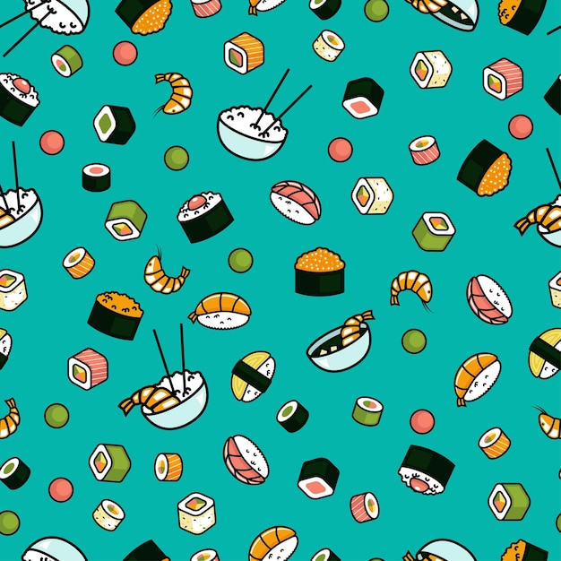 Vettore seamless pattern di cibo giapponese